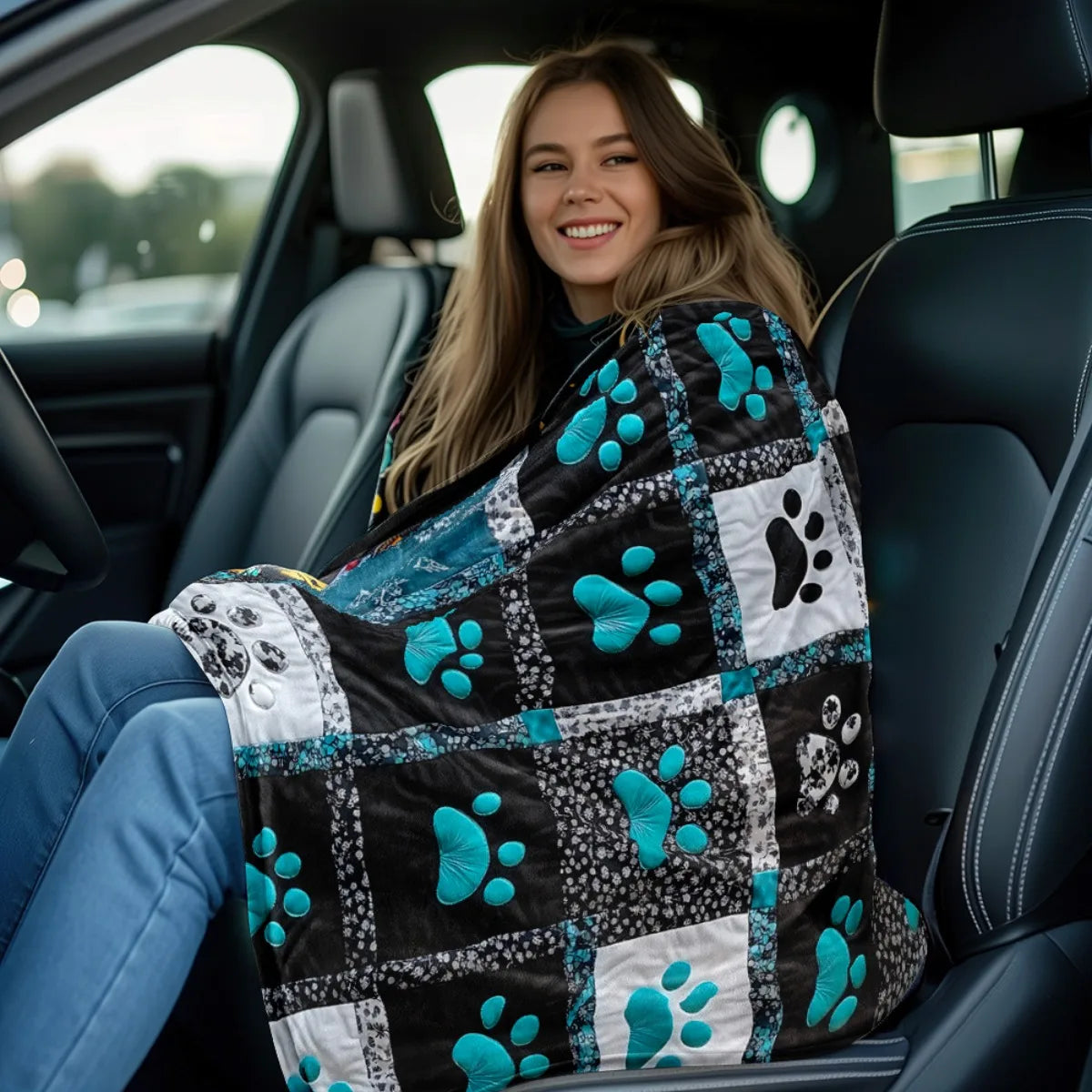 Cute Paw Print Patchwork Flannel Blanket Lightweight Throw