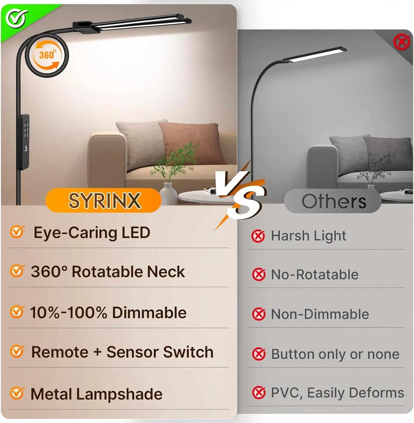 LED Floor Lamp With Gesture And Remote Dimmable Gooseneck