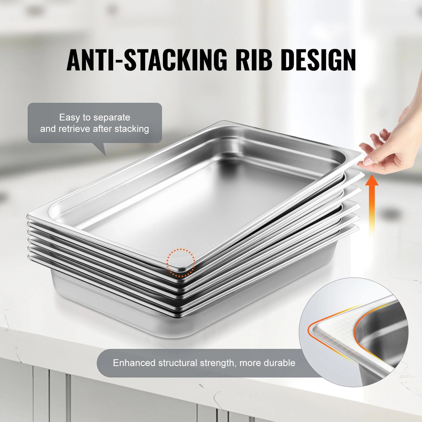 VEVOR Buffet Chafing Dishes Stainless Steel Gastronorm Steam Table Pans
