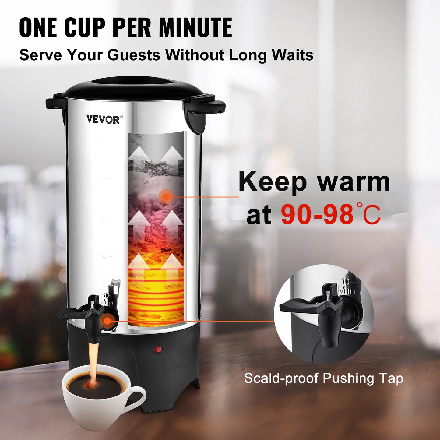 SucceBuy Commercial Coffee Urn Stainless Steel 1000W Electric