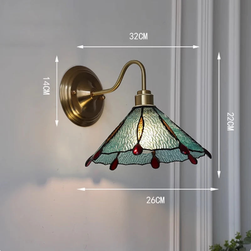 New Retro Copper Tiffany Wall Lamp Simple Reading Light Hanging Villa Bedroom Corridor Living Room Decorative Light Chandeliers