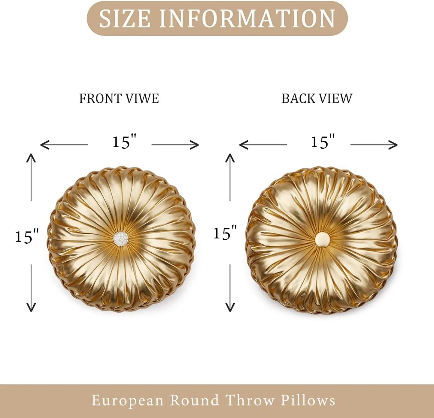 Metallic Leather Round Throw Pillow With Handmade Pleated Design