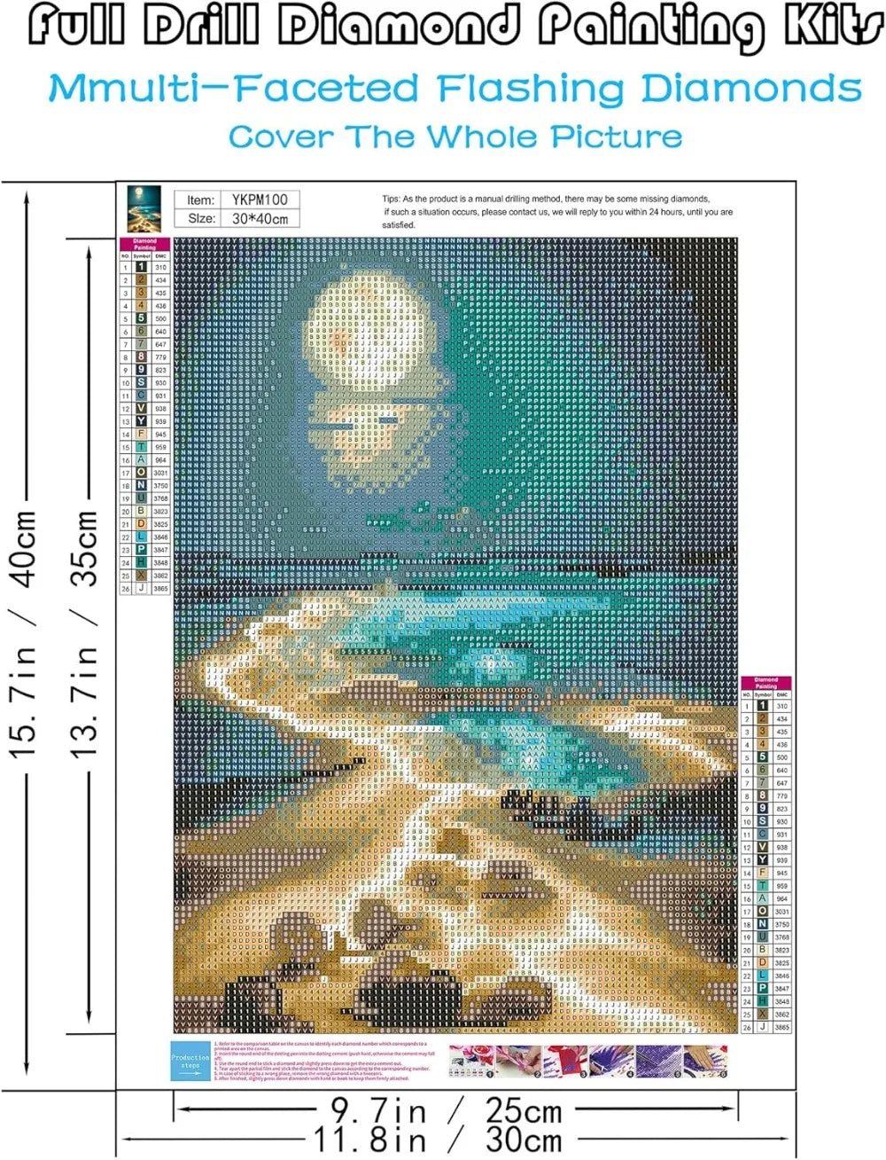 Moonlight Beach Diamond Painting Kit for Adults, 5D Seaside Diamond Art, DIY Full Drill, 12x16 Inch Home Wall Decor