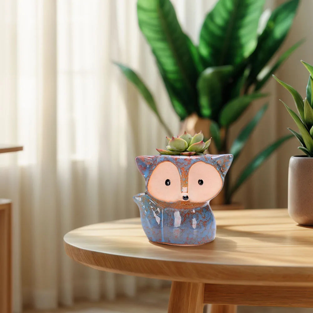 Shunmaii Fox Ceramic Succulent Pot Bonsai Planter Indoor Outdoor