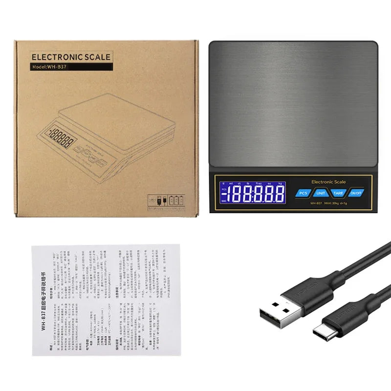 Weiheng LCD Digital Kitchen Scale 30kg 1g Stainless Steel