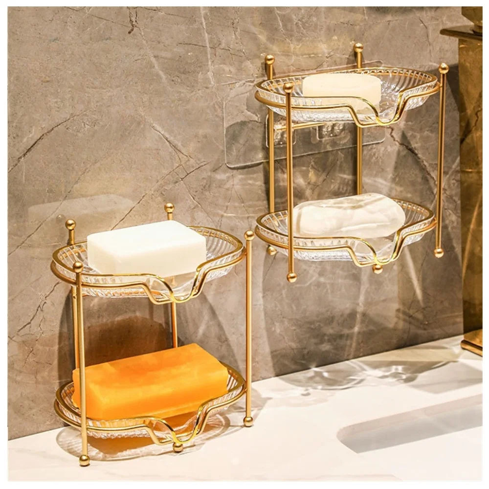 Lightweight Luxury Double Layer Soap Holder With Metal Bracket Bathroom