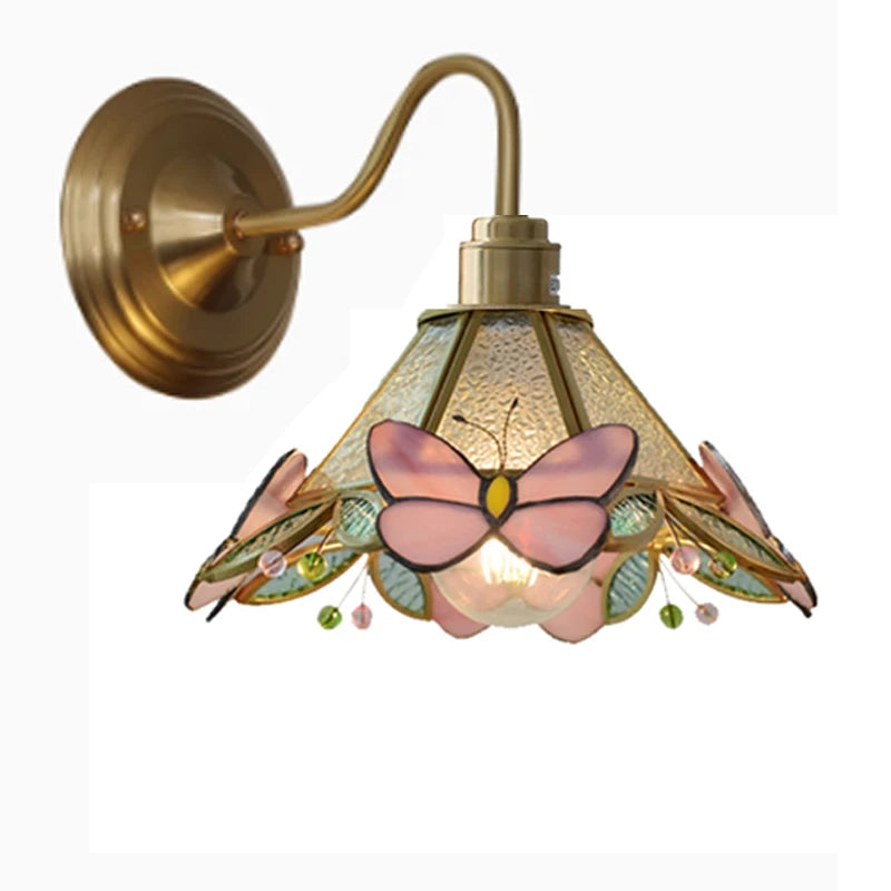 New Retro Copper Tiffany Wall Lamp Simple Reading Light Hanging Villa Bedroom Corridor Living Room Decorative Light Chandeliers