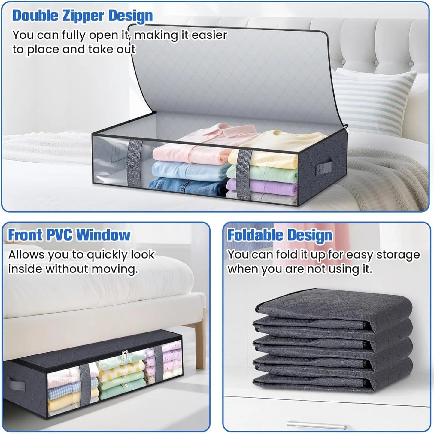 Under Bed Storage Containers Set for Bedding and Shoe Organization