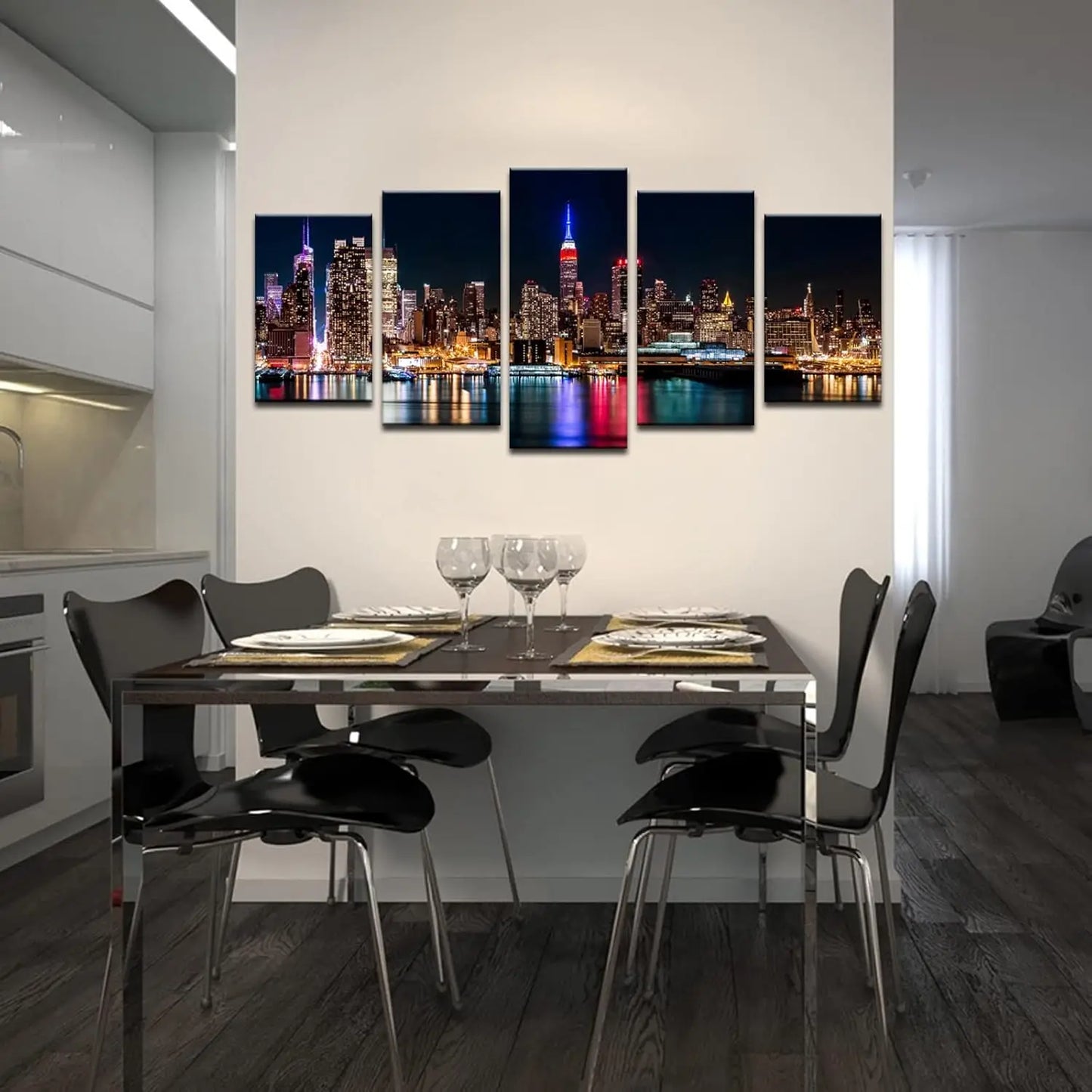 Biuteawal New York City Manhattan Skyline Night Canvas Wall Art