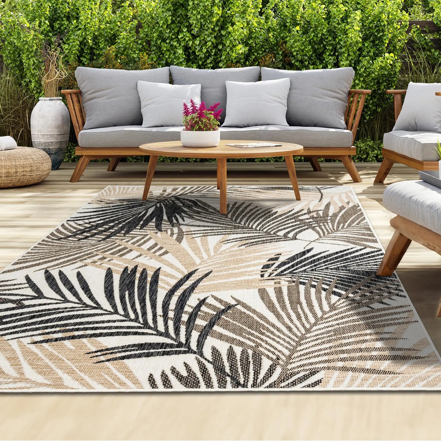 VIKAMA Summer Outdoor Non-Slip Area Rug | Machine Washable Floor Mat for Camping Picnic Terrace Deck Home Decor