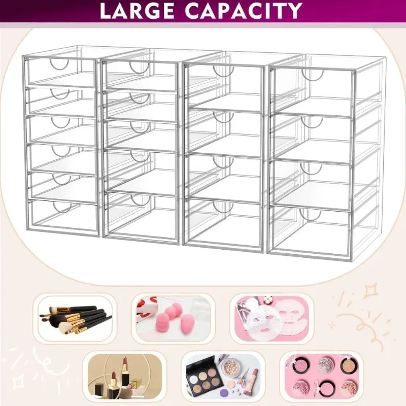 Acrylic Makeup Organizer With 19 Drawers 4 Pack Storage System