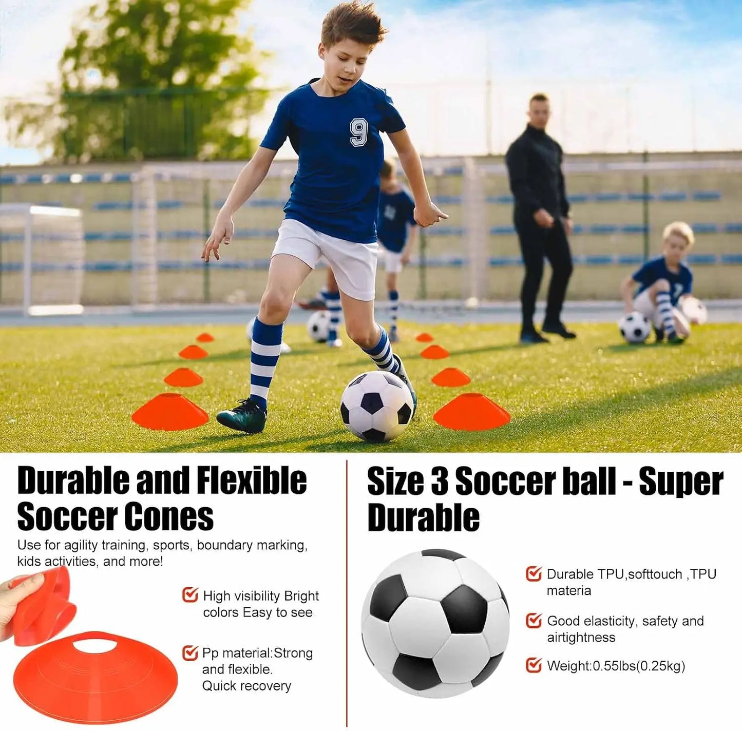 Portable Pop Up Soccer Goals Set of 2 with Ball, Cones, Pump, and Stakes for Backyard Training