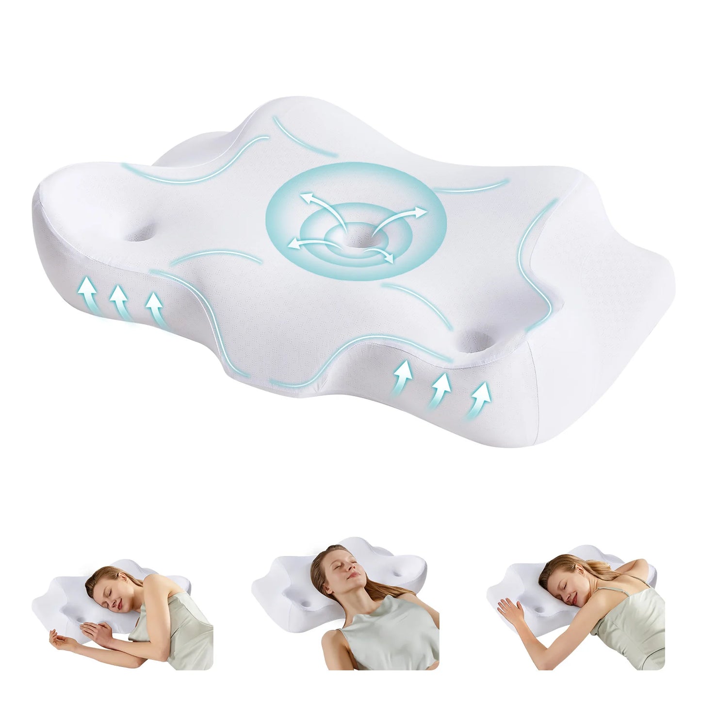 JHK 24" Largex15.4" Wide Ergonomic Cervical Neck Pillow Memory Foam Pillow with Cooling Pillowcase Cervical Contour Pillows