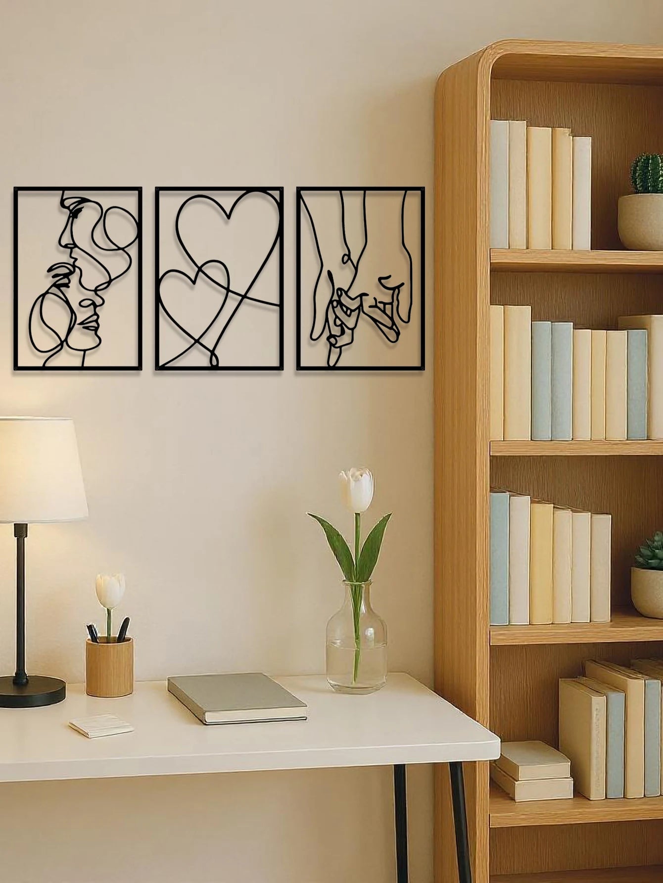 Minimalist Romantic Metal Wall Art Set 3 Pieces Couple Silhouette