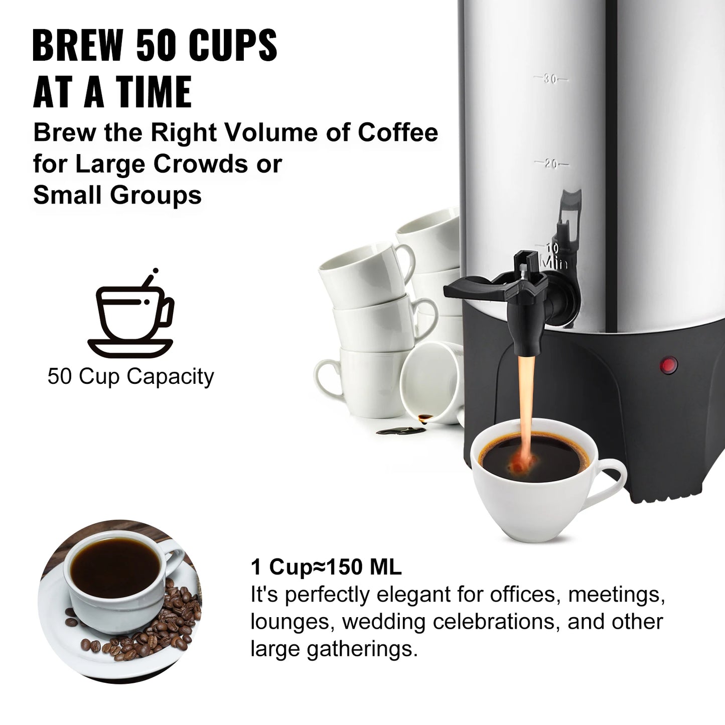 SucceBuy Commercial Coffee Urn Stainless Steel 1000W Electric