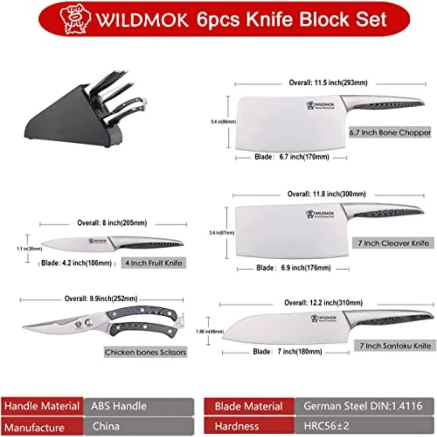 6 Piece Knife Block Set Stainless Steel Knives With Handles
