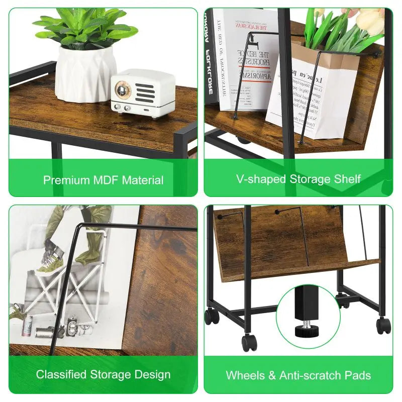 Record Player Stand With Vinyl Storage Table Charging Station