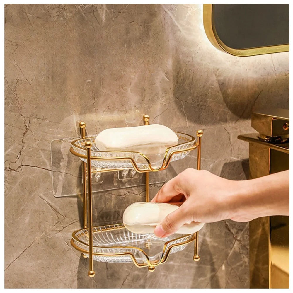 Lightweight Luxury Double Layer Soap Holder With Metal Bracket Bathroom