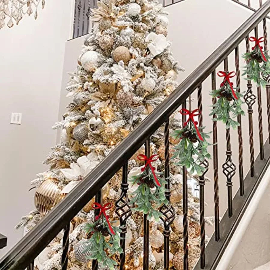 Artificial Frosted Mistletoe Sprigs With Red Berries For Wreaths