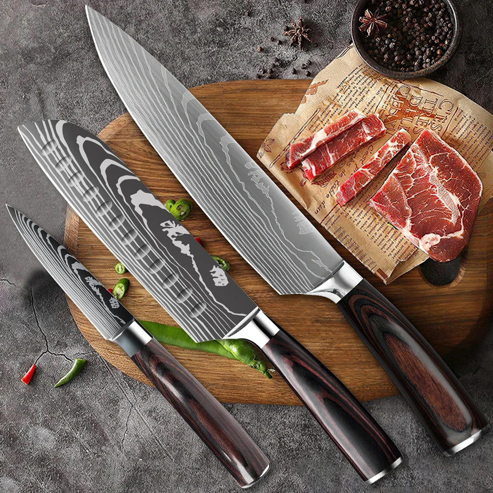 ZENG Damascus Pattern Kitchen Knife Set High Carbon Stainless Steel