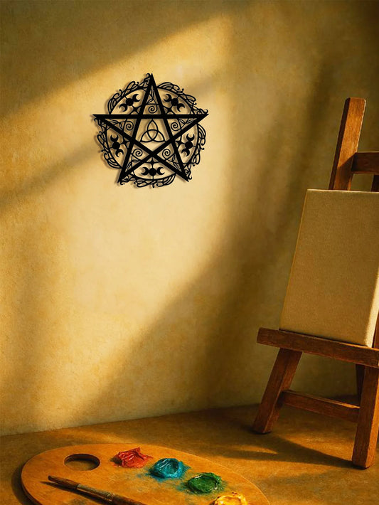 Pentagram Triple Moon Iron Wall Art Metal Decor Sculpture
