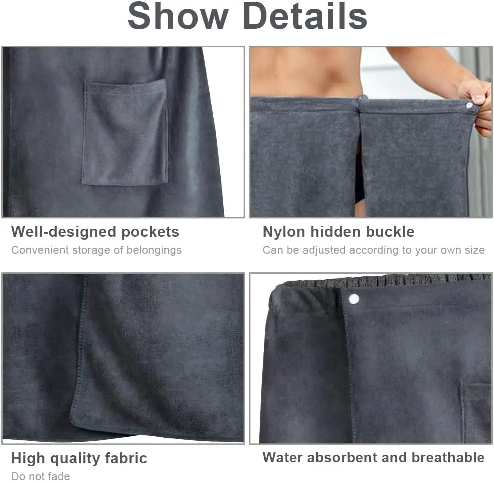 Men's Quick Dry Bath Towel With Adjustable Wrap For Gym
