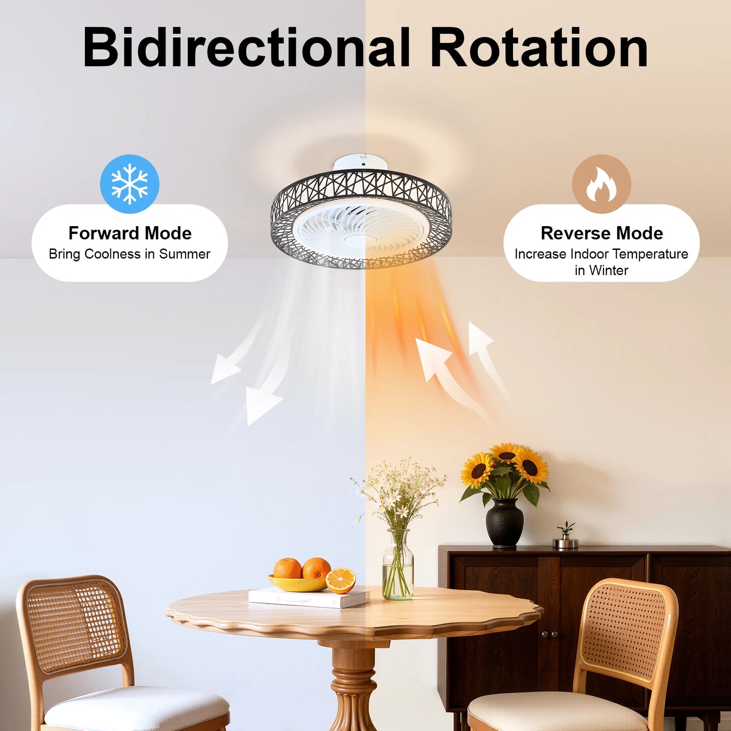 Bird's Nest Ceiling Fan Light 48W LED 3 Color Temperature 6 Wind Speed 1/2/4/8H Timer Pure Copper Motor Reversible Fan Remote Control Fan Lamp For Bedroom Living Room