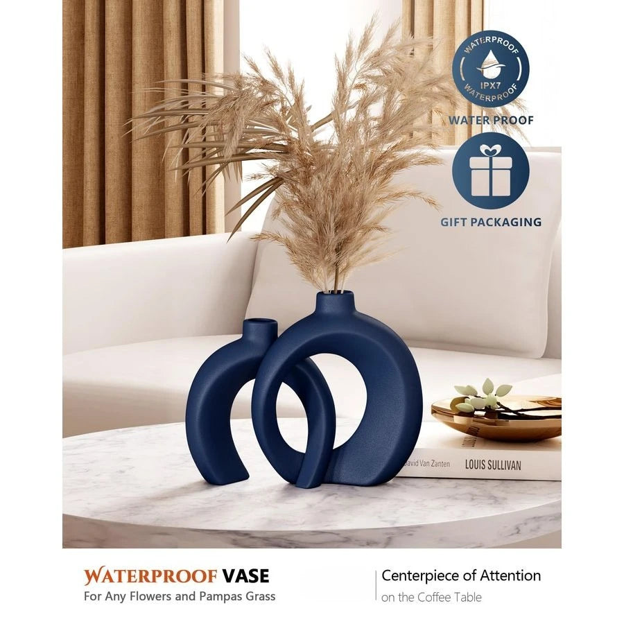 Donut Vase Set Of 2 Minimalist Ceramic Coastal Decor