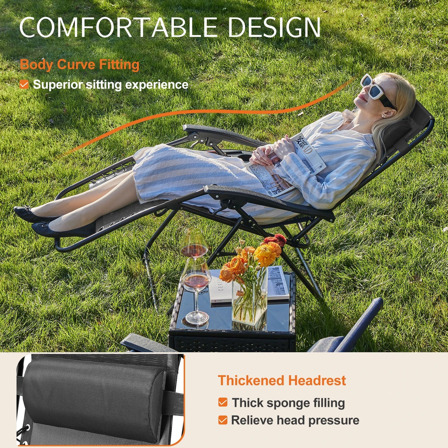 JHK Zero Gravity Two-Person Portable Recliners With Cup Holders