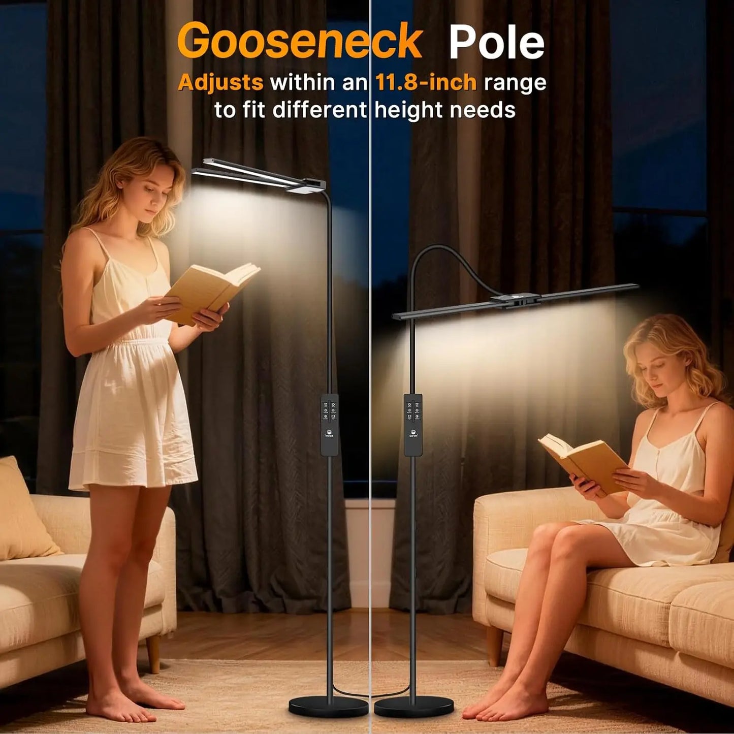 LED Floor Lamp With Gesture And Remote Dimmable Gooseneck