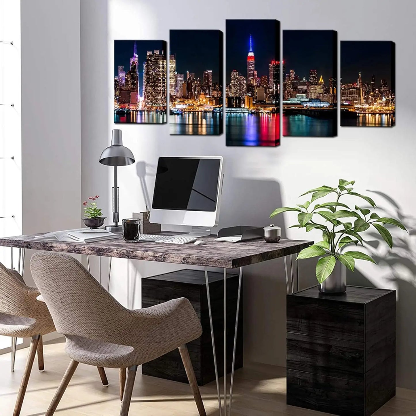 Biuteawal New York City Manhattan Skyline Night Canvas Wall Art