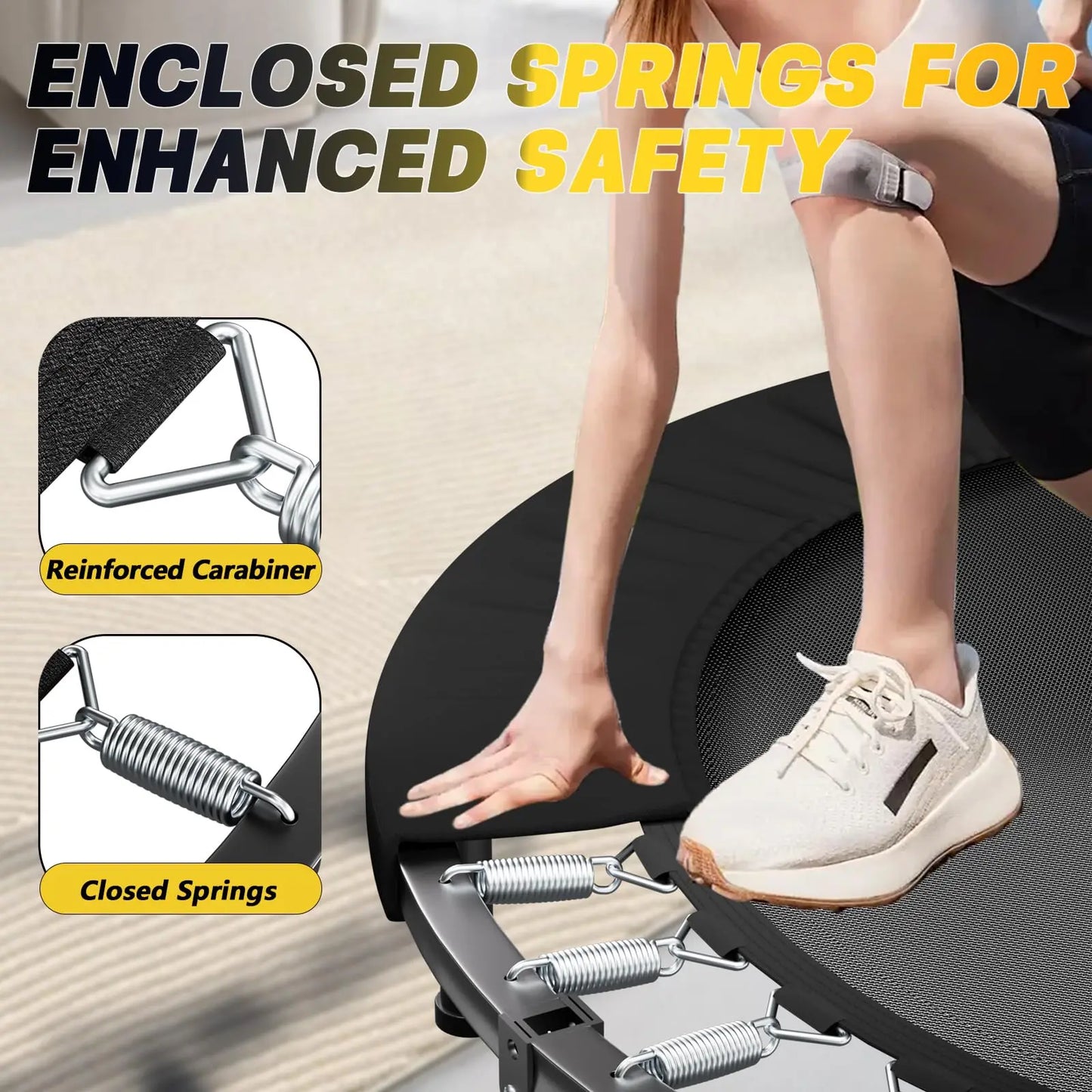 Foldable Rebounder Trampoline With Adjustable U Bar Handle 350 Lbs
