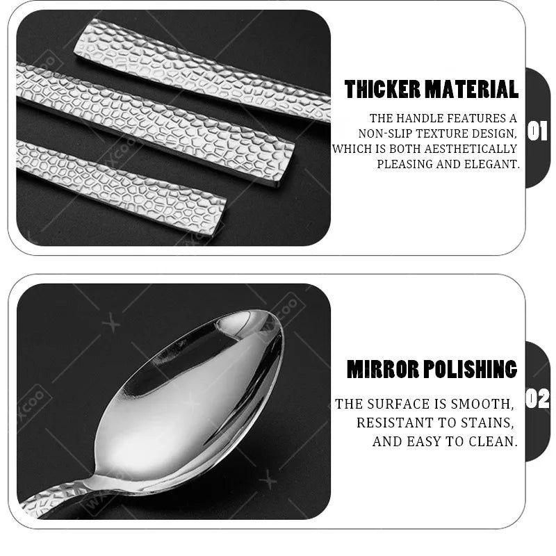 WXCOO Hammered Pattern Stainless Steel Cutlery Sets