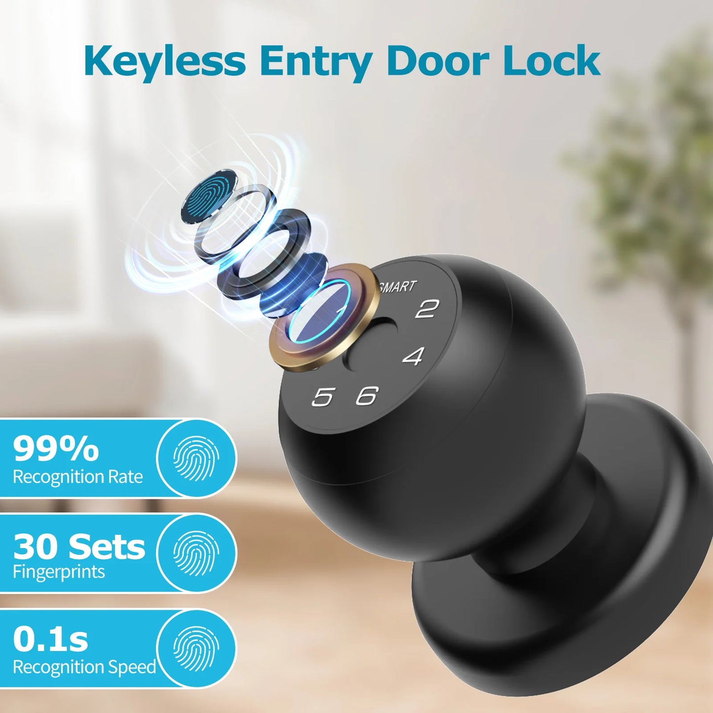 Viladepot Ball Shaped Smart Lock With Biometric Fingerprint App Control