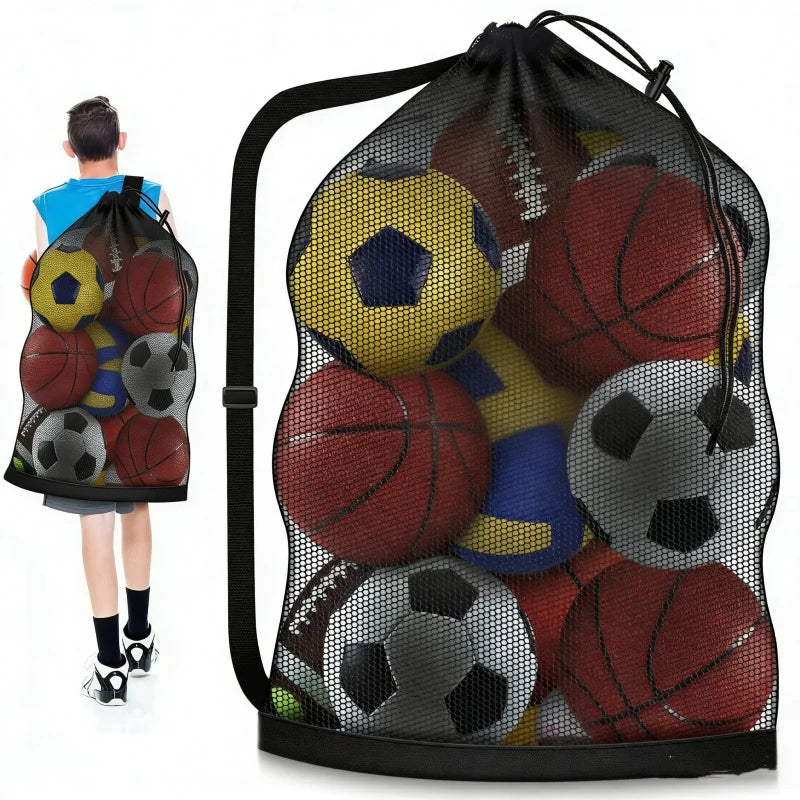 Soccer Ball Mesh Bag Backpack Extra Large Football Storage Bag With Drawstring Zipper Pocket For Holding Basketball Sports Bag