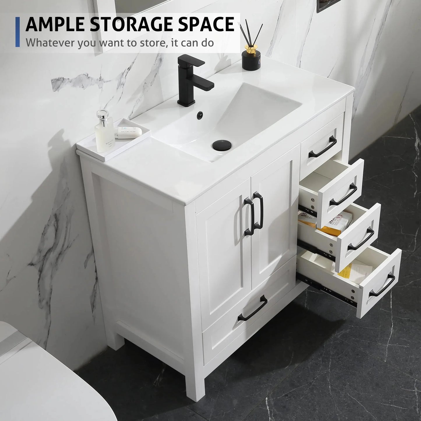 Modern MDF Waterproof Floor Mounted Shaker Bathroom Vanity Cabinet