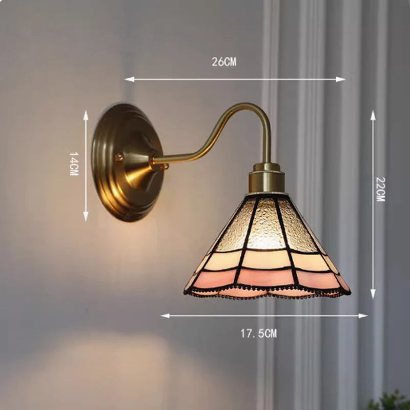 New Retro Copper Tiffany Wall Lamp Simple Reading Light Hanging Villa Bedroom Corridor Living Room Decorative Light Chandeliers