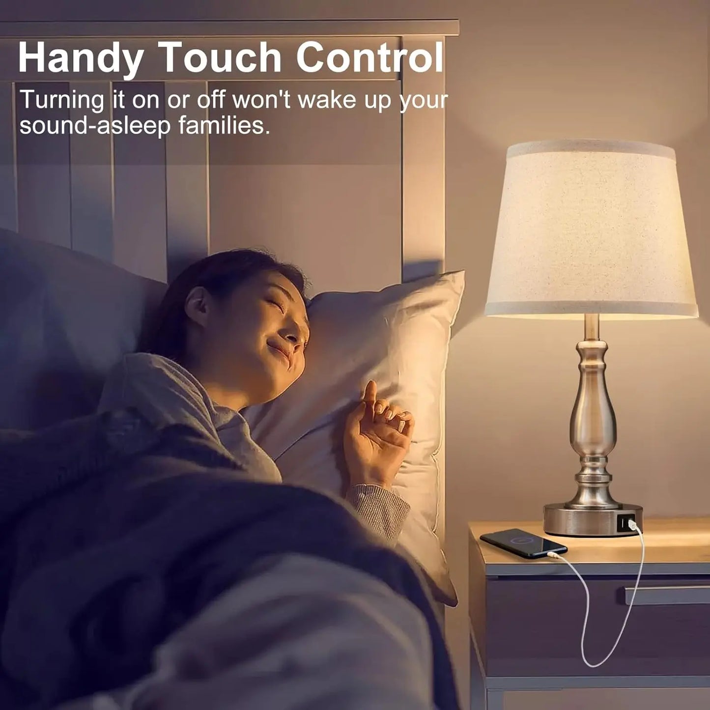 Set Of 2 Dimmable Bedside Lamps With USB Ports Included