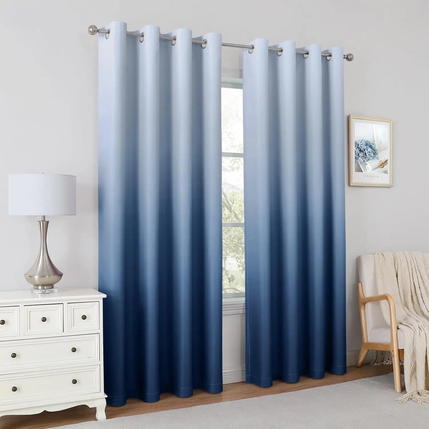 Ombre Blackout Curtains Grommet Two Panel Set For Living Room