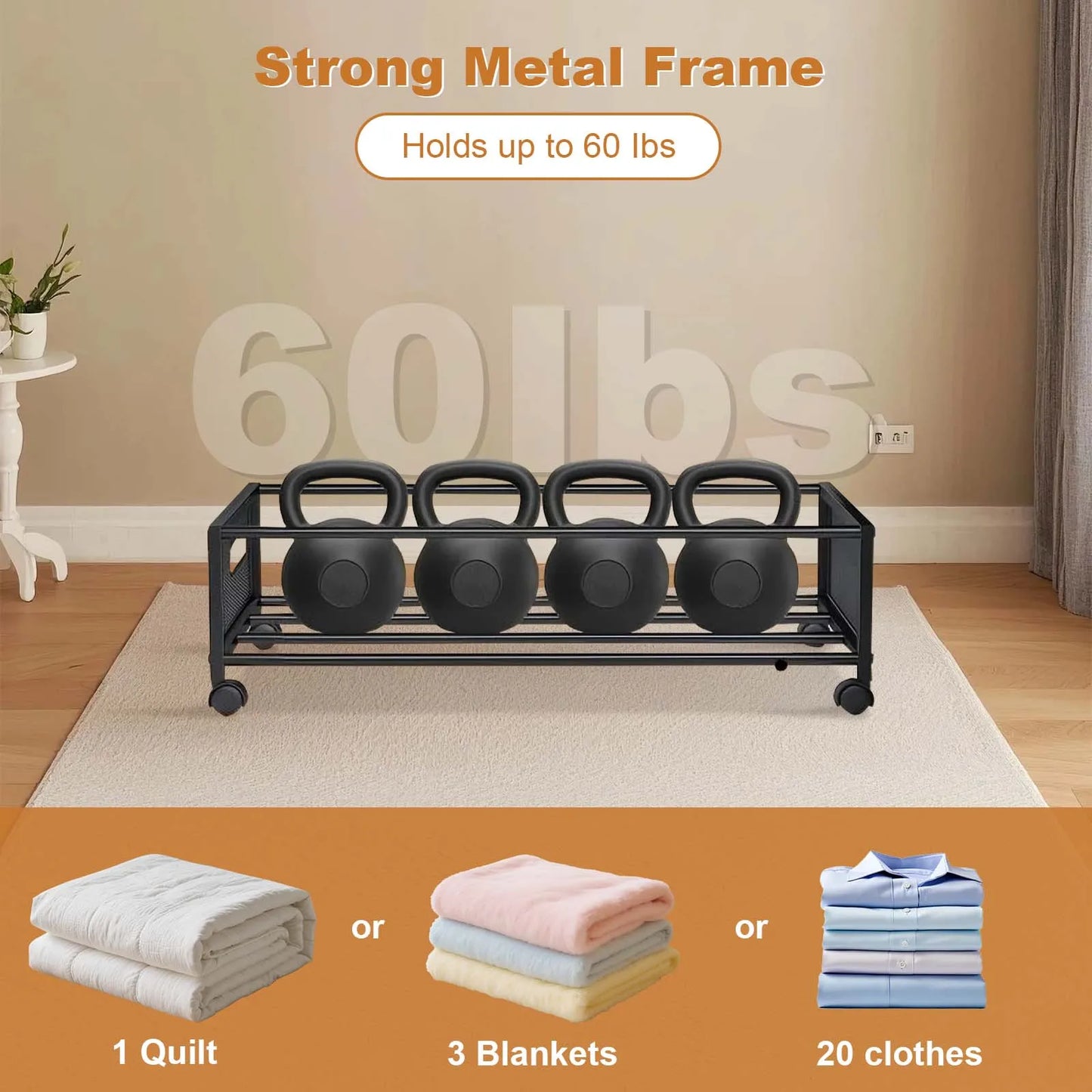 HiMISS 2 Pack Foldable Under Bed Storage With Wheels