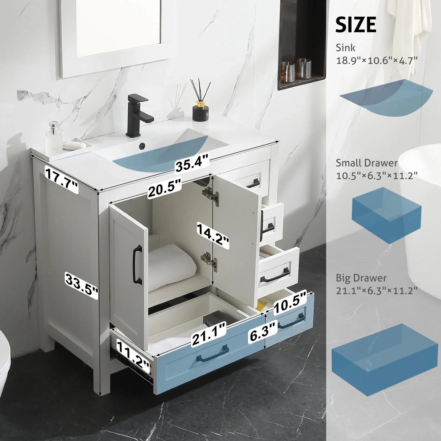 Modern MDF Waterproof Floor Mounted Shaker Bathroom Vanity Cabinet