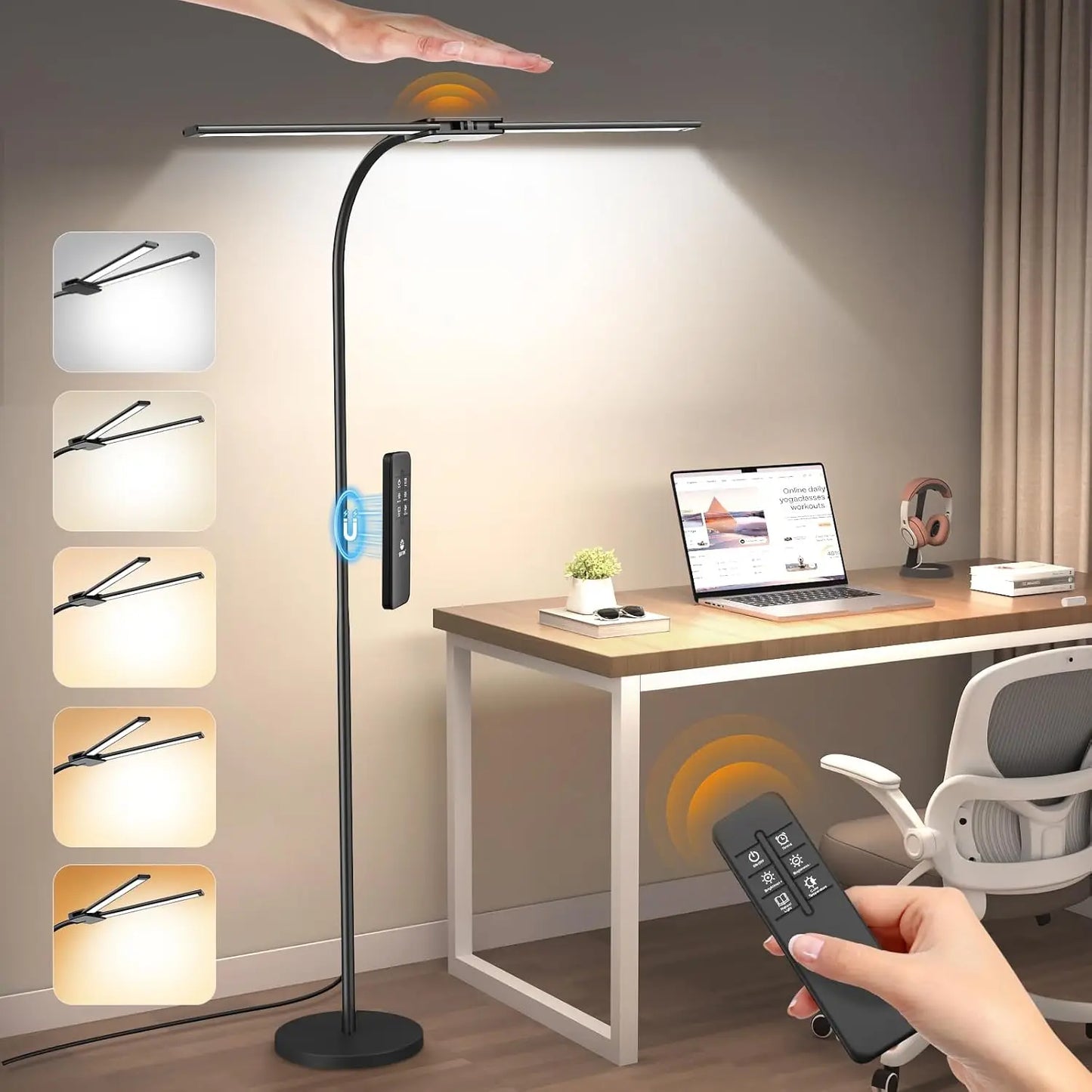 LED Floor Lamp With Gesture And Remote Dimmable Gooseneck