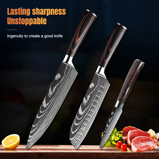 ZENG Damascus Pattern Kitchen Knife Set High Carbon Stainless Steel