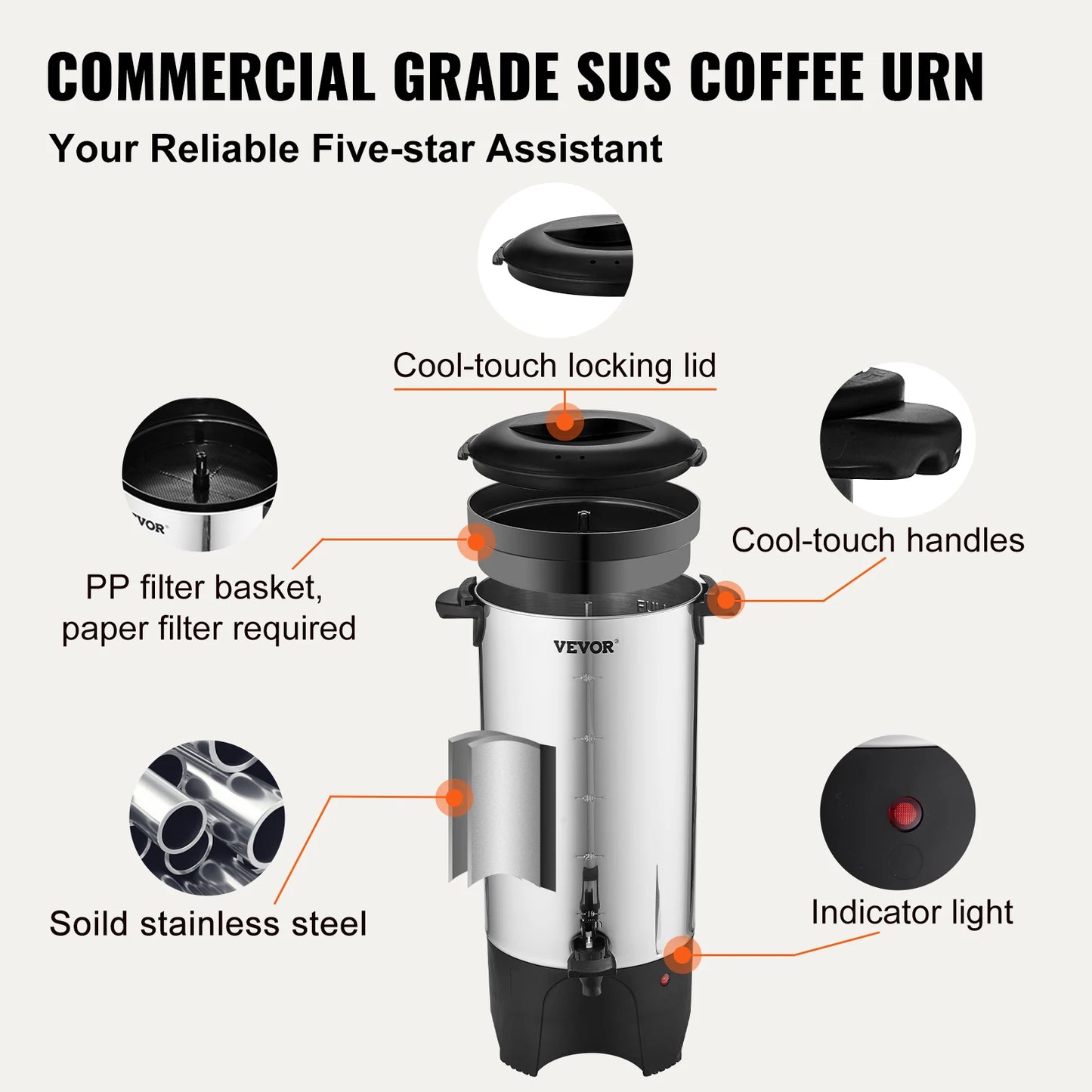 SucceBuy Commercial Coffee Urn Stainless Steel 1000W Electric