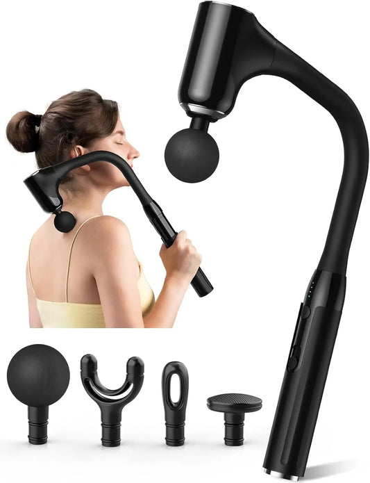 Deep Tissue Massage Gun with Extended Handle, 12MM Percussion for Neck/Foot/Leg/Shoulder Pain Relief, Adjustable Speed & 4 Heads