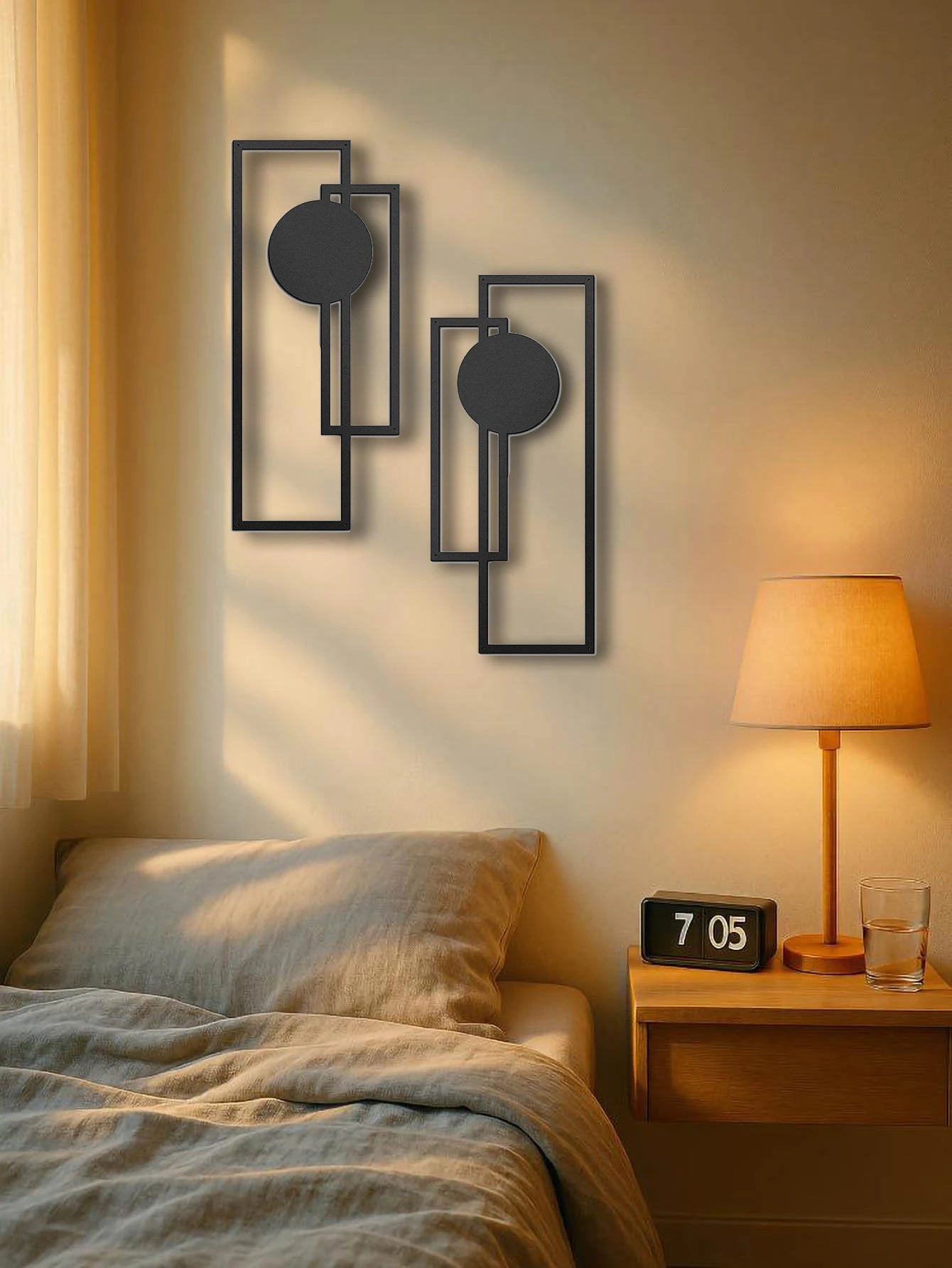 Minimalist Geometric Metal Wall Art Set 2 Pieces Decoration