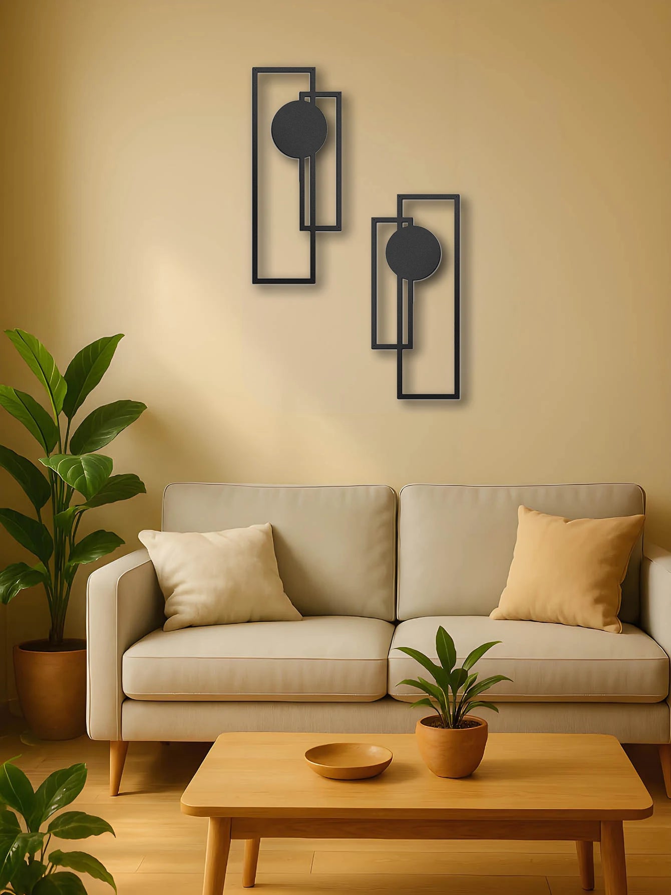 Minimalist Geometric Metal Wall Art Set 2 Pieces Decoration