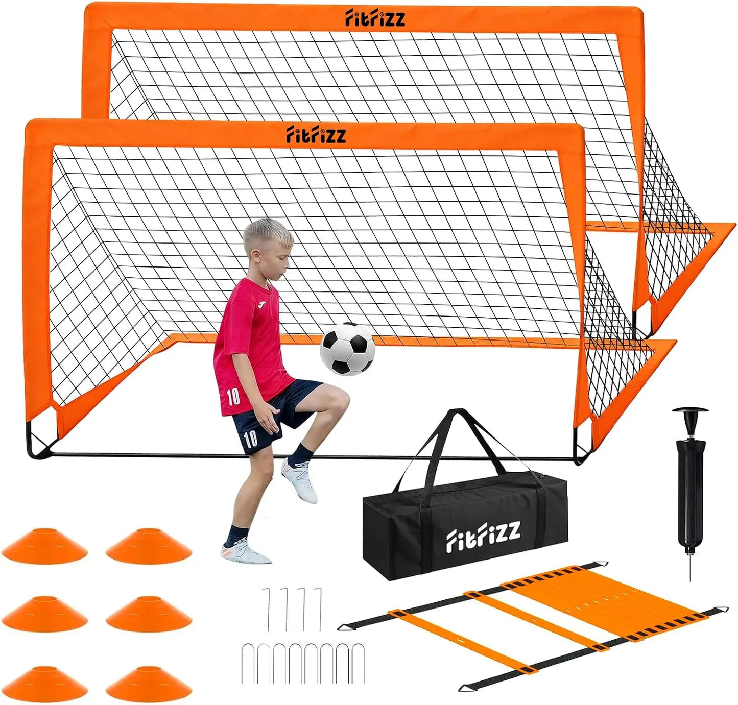 6x4ft Portable Pop Up Soccer Goal Set with Ball, Ladder, Cones - Backyard Training Equipment