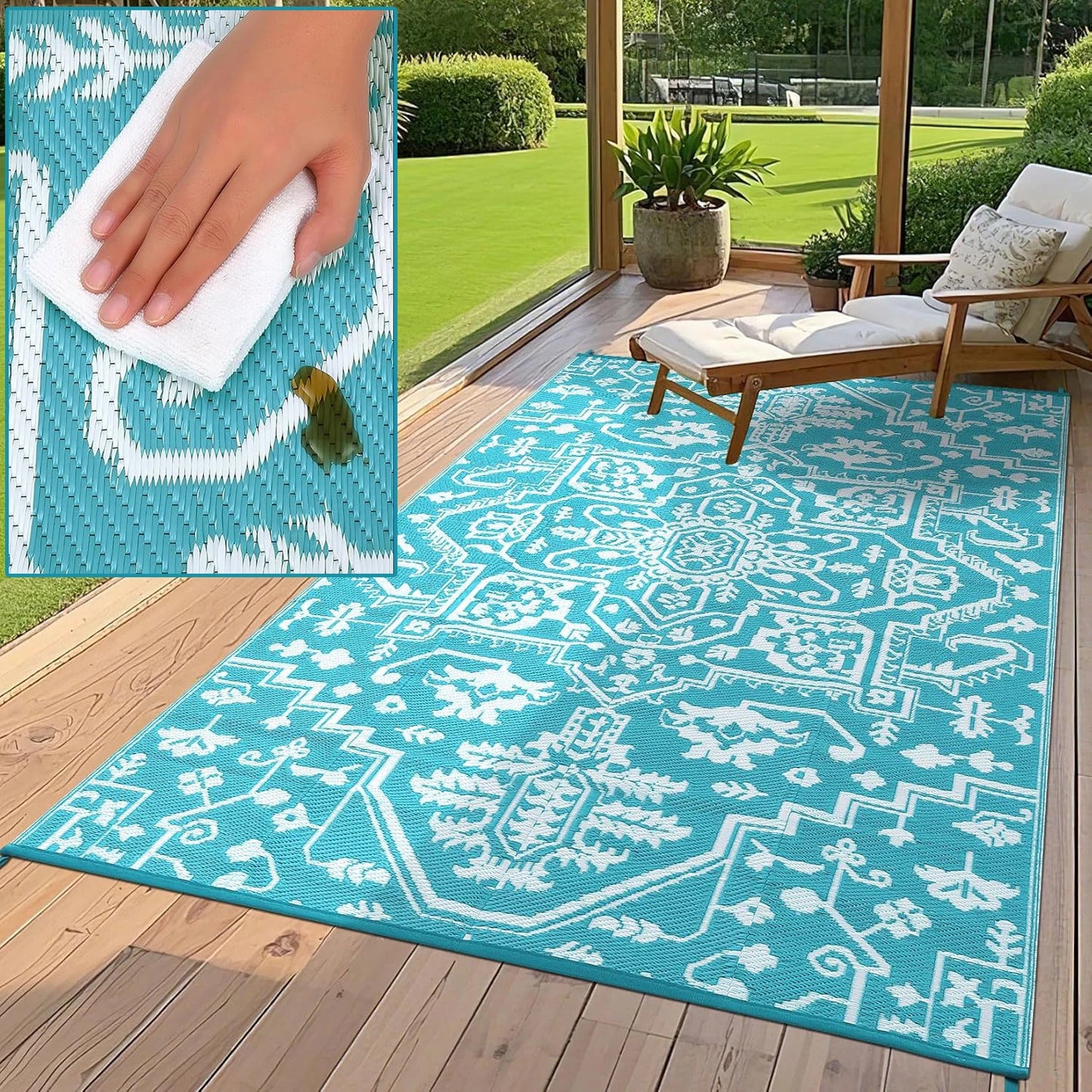 TWISTER.CK Waterproof Outdoor Area Rug Stain Resistant Patio Mat
