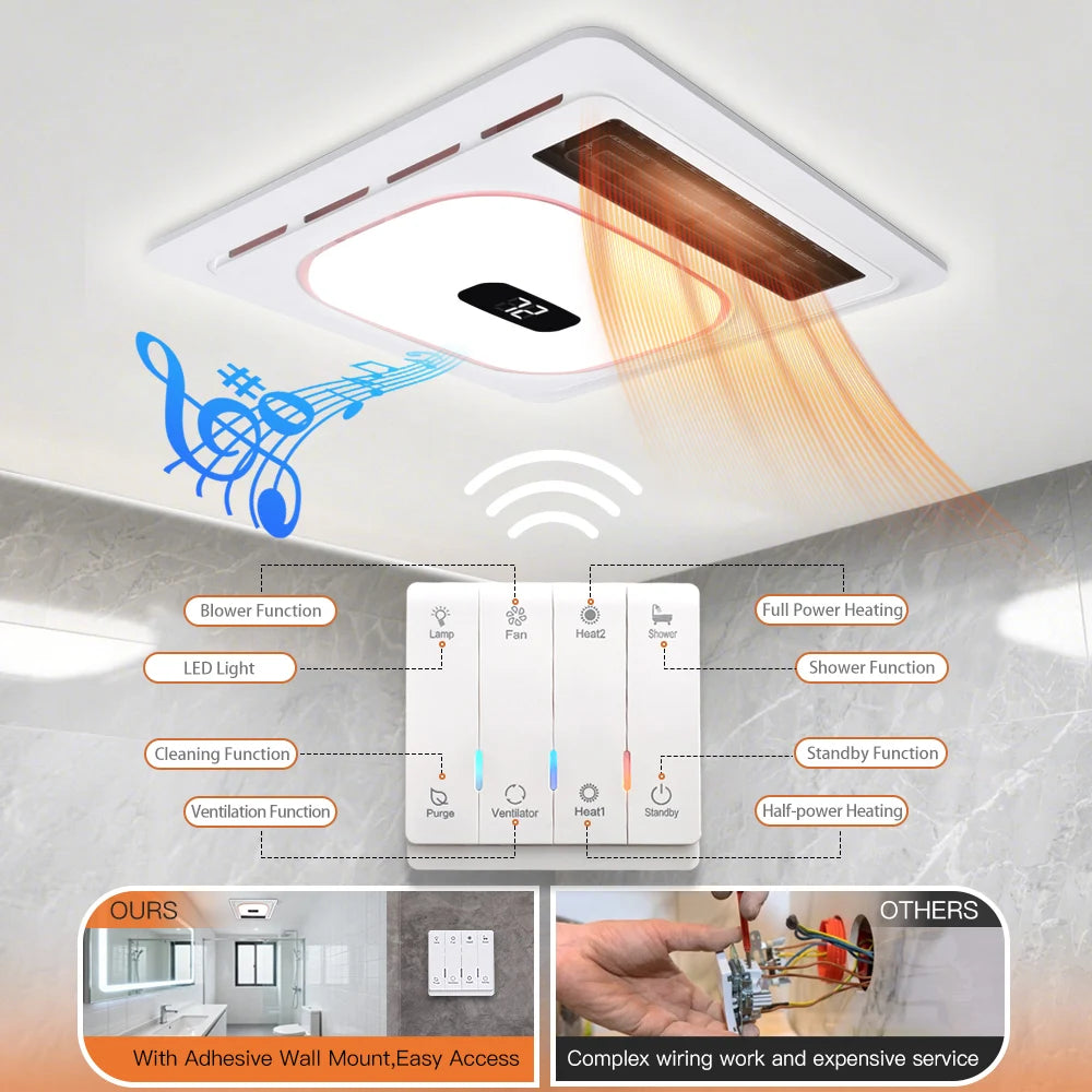 Bluetooth Speaker Bathroom Exhaust Fan 4-in-1 Speaker , Lighting, Heating, Ventilation, Exhaust Fan Home Bathroom Accessories